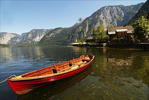 划桨船,湖,哈尔斯塔特,萨尔茨卡莫古特,上奥地利州,奥地利