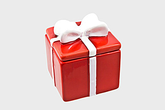一个,红色,礼盒,白色,丝带,灰色背景