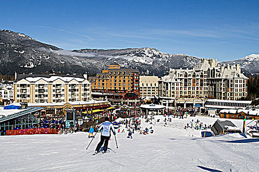 滑雪者,斜坡,胜地,背景,不列颠哥伦比亚省,加拿大