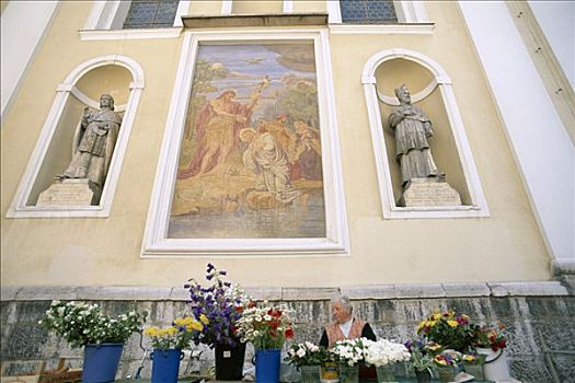 大教堂,壁画,花,摊贩,卢布尔雅那,斯洛文尼亚