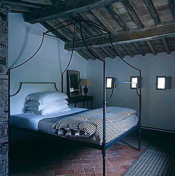 卧室,简单,乡村,优雅,檐,床,现代,19世纪