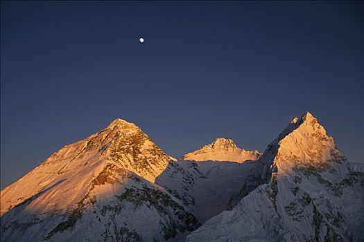 月亮,上方,顶峰,珠穆朗玛峰,风景,日落,萨加玛塔国家公园,尼泊尔