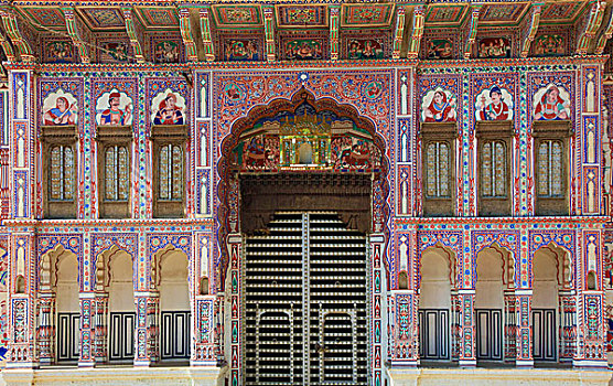 印度,拉贾斯坦邦,沙卡瓦蒂,哈维利建筑