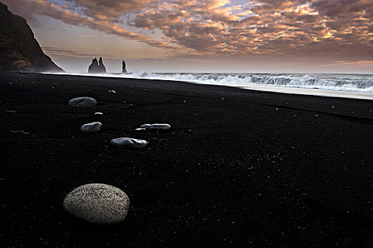 海滩,火山岩,沙子,黑沙,靠近,南方,区域,冰岛,欧洲