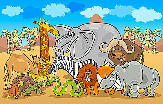 非洲,旅游,野生动物,卡通,插画
