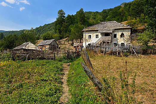 老,农舍,国家公园,阿尔巴尼亚,阿尔卑斯山,欧洲