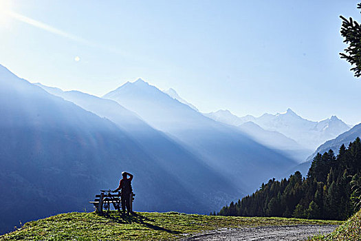 山地车手,山,瓦莱,瑞士