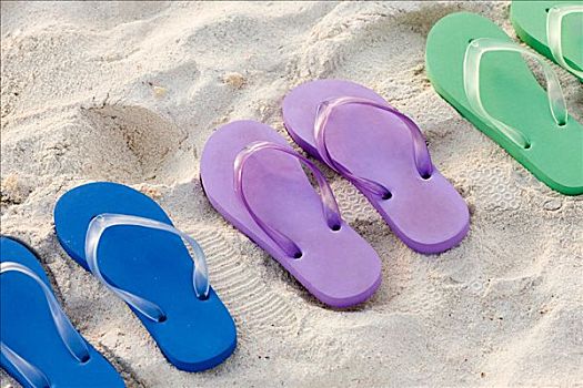 人字拖鞋,排列,海滩