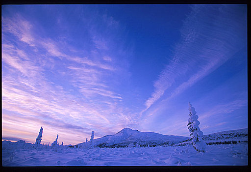 山,日落,阿拉斯加,冬天,景色