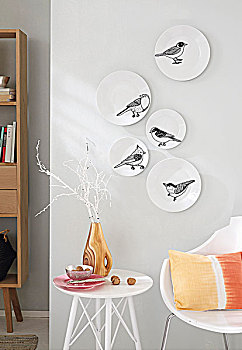 白色,盘子,装饰,鸟,墙壁