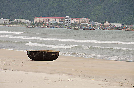 越南,海滩,传统,小,圆,竹子,渔船,本地人,鱼,海岸线