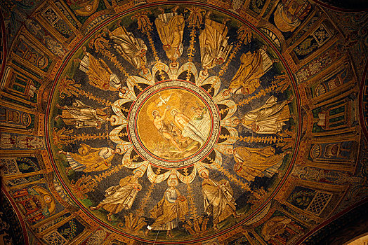 天花板,图案,圆顶,洗礼堂,大教堂,拉文纳,艾米利亚-罗马涅大区,意大利,欧洲