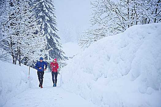 男性,女性,跑步,跑,大雪,瑞士