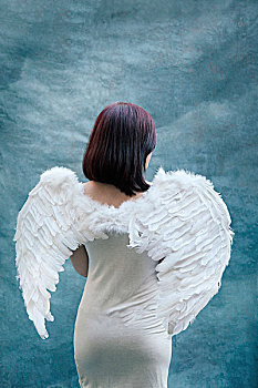 背面视角,美女,天使,翼
