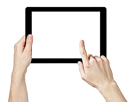 男人,平板电脑,白色,显示屏,隔绝,白色背景