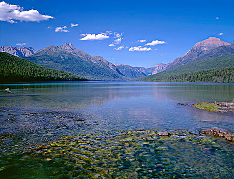 美国,蒙大拿,冰川国家公园,溪流,南方,湖,风景,东北方,顶峰,左边,彩虹,右边,大幅,尺寸