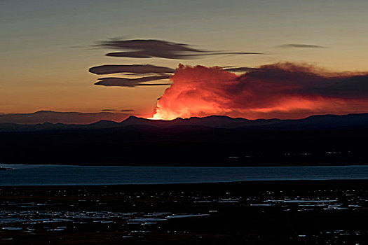水库,火山灰,云,裂缝,喷发,靠近,火山,高地,东北方,冰岛,欧洲