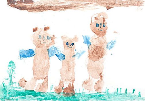 婴儿,绘画,三个,熊