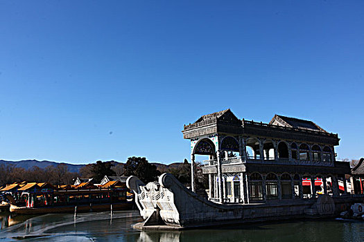 石舫,石船,颐和园,中国,北京,全景,风景,地标,传统