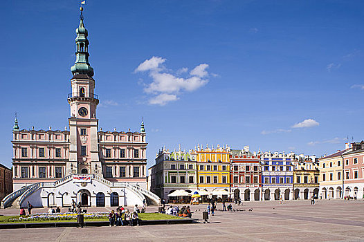 市政厅,彩色,独栋别墅,市场,老城,波兰