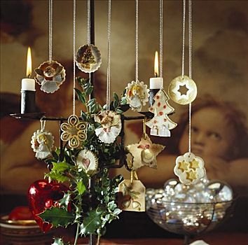 浪漫,饼干,悬挂,圣诞树