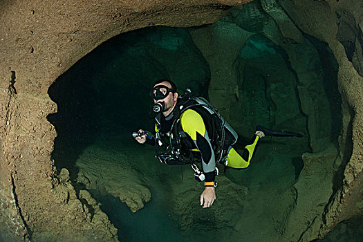 潜水,探索,水下,洞穴,四王群岛,印度尼西亚