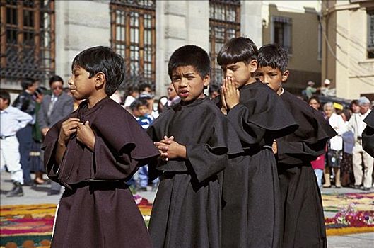 队列,孩子,僧侣,习性,危地马拉,中美洲