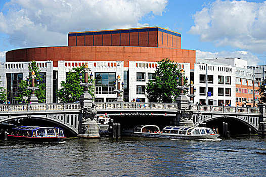 桥,河,歌剧院,房子,滑铁卢,背影,市中心,阿姆斯特丹,北荷兰,荷兰,欧洲