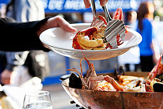 龙虾,木碗,钳子,街头餐厅,法国南部
