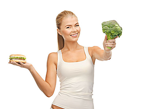 运动,女人,花椰菜,汉堡包