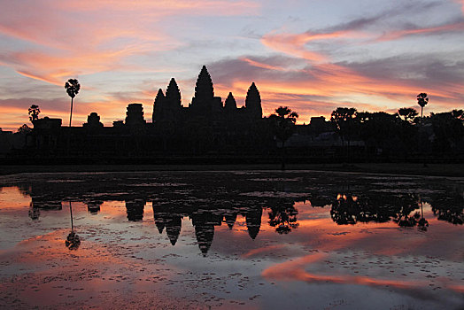 高棉,庙宇,剪影,日出,吴哥窟,收获,柬埔寨,东南亚,亚洲