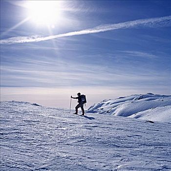 男人,滑雪,山