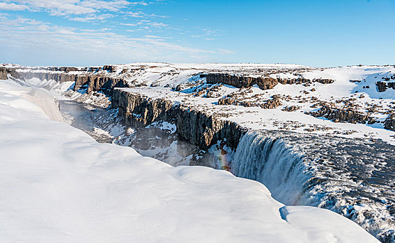 雪景,峡谷,落下,水,大量,瀑布,冬天,北方,冰岛,欧洲