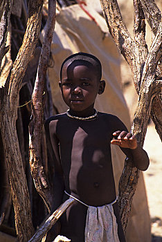 纳米比亚,山谷,辛巴族,男孩,肖像