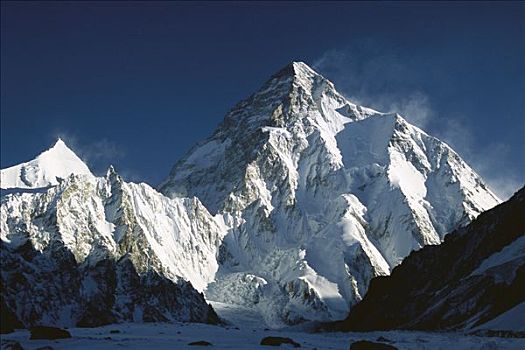 乔戈里峰,黎明,风景,露营,仰视,宽,顶峰,喀喇昆仑山,巴基斯坦