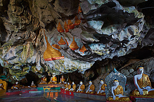 佛像,洞穴,缅甸,亚洲