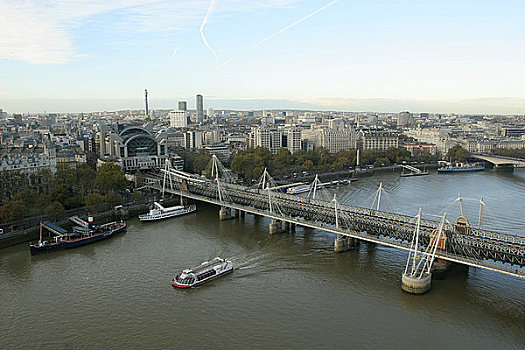 英格兰,伦敦,伦敦南岸,航拍,泰晤士河,展示,穿过,桥