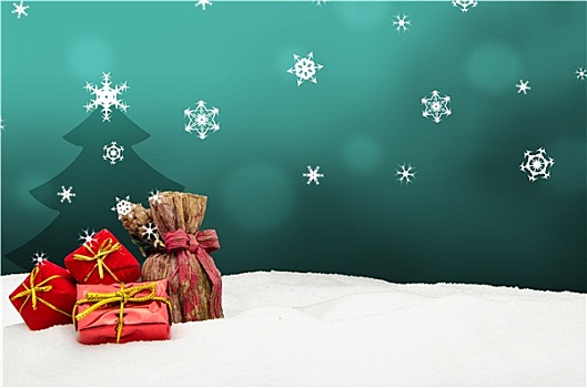 圣诞节,背景,圣诞树,礼物,青绿色,雪
