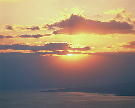 海峡,日落,半岛