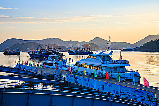 码头,渔船,早晨,阳光,停泊