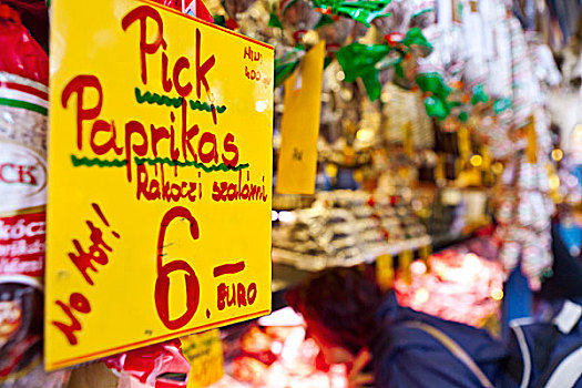 标识,展示,挑选,红辣椒,出售,中央市场,布达佩斯
