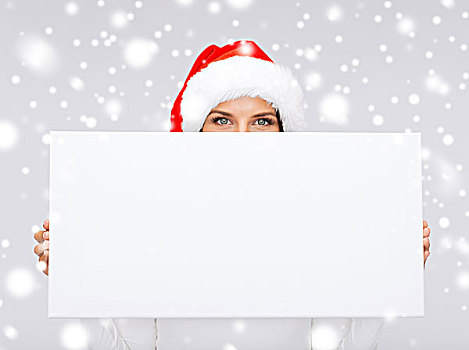 圣诞节,圣诞,人,冬天,广告,销售,概念,吃惊,女人,圣诞老人,帽子,留白,白板