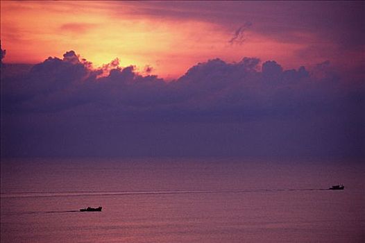 马来西亚,南海,日出,后面,捕鱼者,东海岸