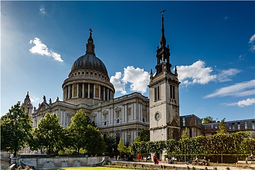 圣保罗大教堂,伦敦,晴天,英国