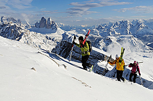 滑雪,旅游,山,顶峰,山谷,南蒂罗尔,意大利,欧洲