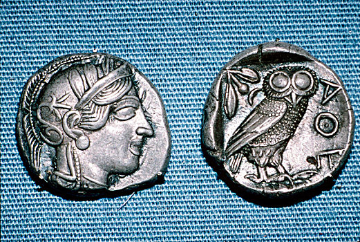 希腊,硬币,银,头部,雅典娜,猫头鹰,迟,公元前5世纪,艺术家,未知