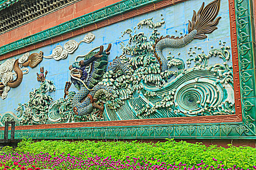 夏花,大,壁画,佛山,庙宇,靠近,广州