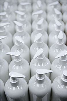白色,塑料制品,肥皂,瓶子,排,流水线