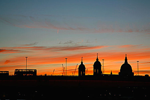 英国,伦敦,落日,后面,圣保罗大教堂,伦敦桥