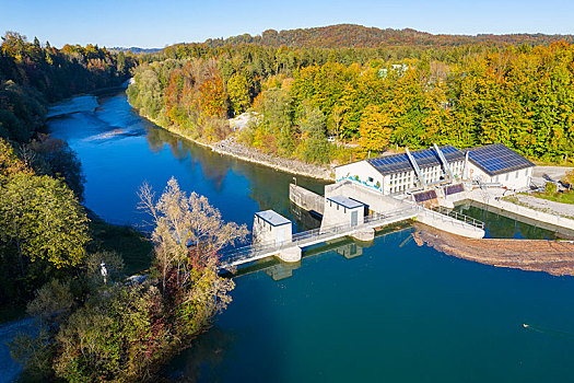 伊萨河,电厂,水库,靠近,坏,上巴伐利亚,巴伐利亚,德国,欧洲